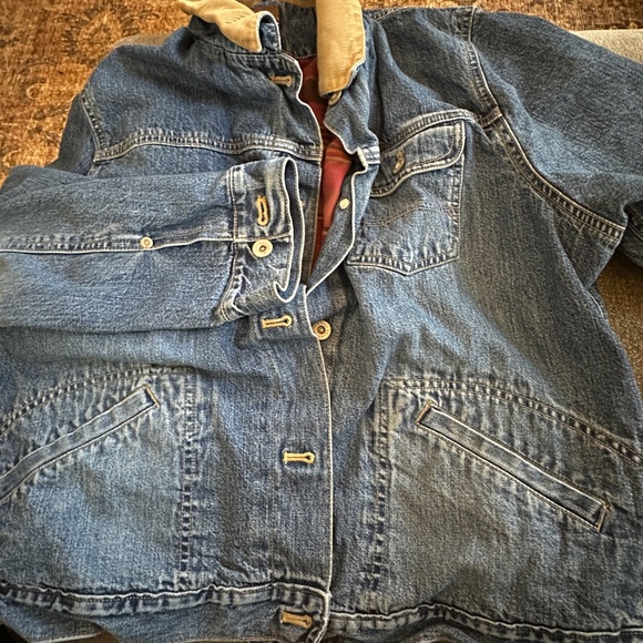 Eddie Bauer Blue Denim Jacket with Tan Corduroy Collar - Picture 1 of 5